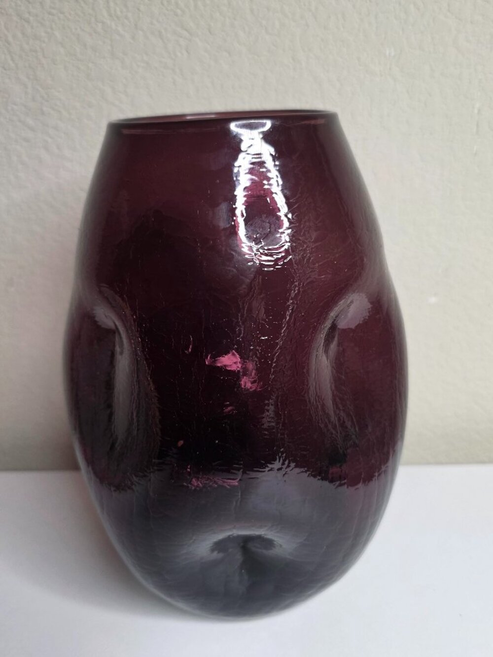 Vintage Blenko Dimple Crackle Glass Hand Blown Flower Vase Amethyst